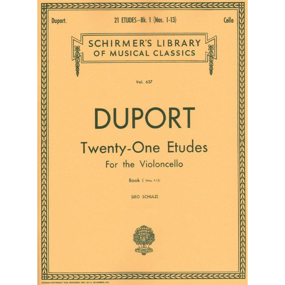 Duport, Jean-Louis - 21 Etudes for the Violoncello, Book 1 (Nos 1-13) - Cello solo - edited by Leo Schulz - G Schirmer Edition
