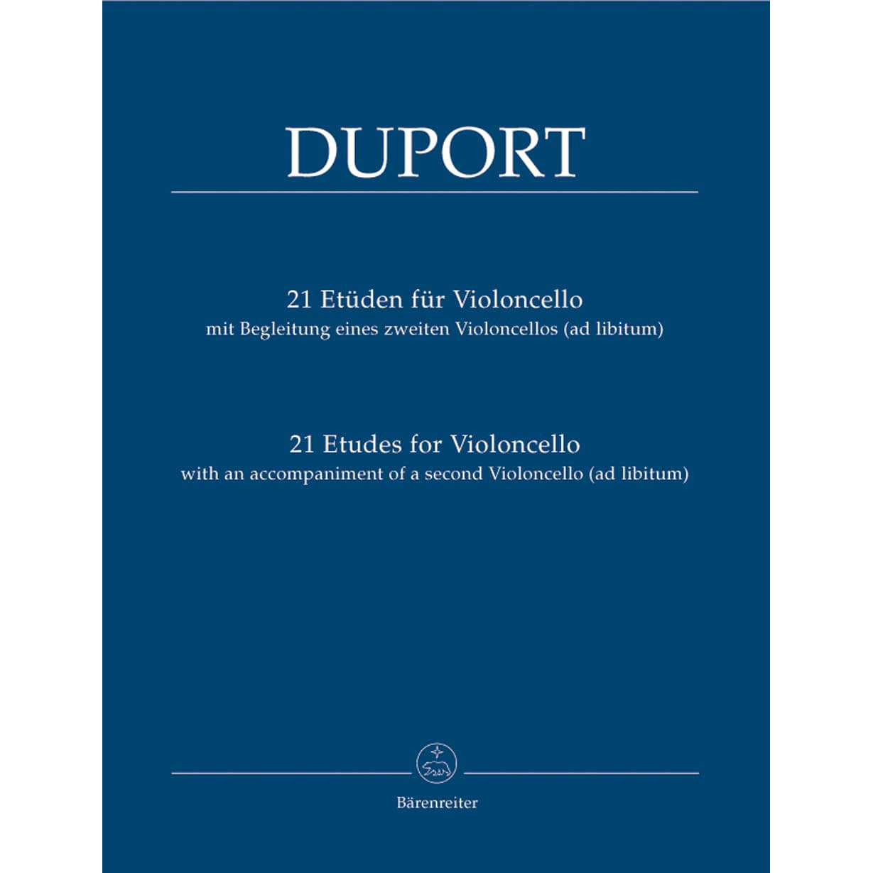 Duport, Jean-Louis - 21 Etudes for Violoncello, Complete - Cello solo (with optional 2nd Cello part) - edited by Martin Rummel - Bärenreiter Verlag Edition