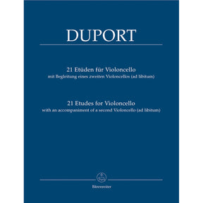 Duport, Jean-Louis - 21 Etudes for Violoncello, Complete - Cello solo (with optional 2nd Cello part) - edited by Martin Rummel - Bärenreiter Verlag Edition