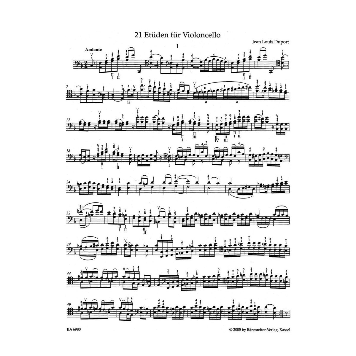 Duport, Jean-Louis - 21 Etudes for Violoncello, Complete - Cello solo (with optional 2nd Cello part) - edited by Martin Rummel - Bärenreiter Verlag Edition