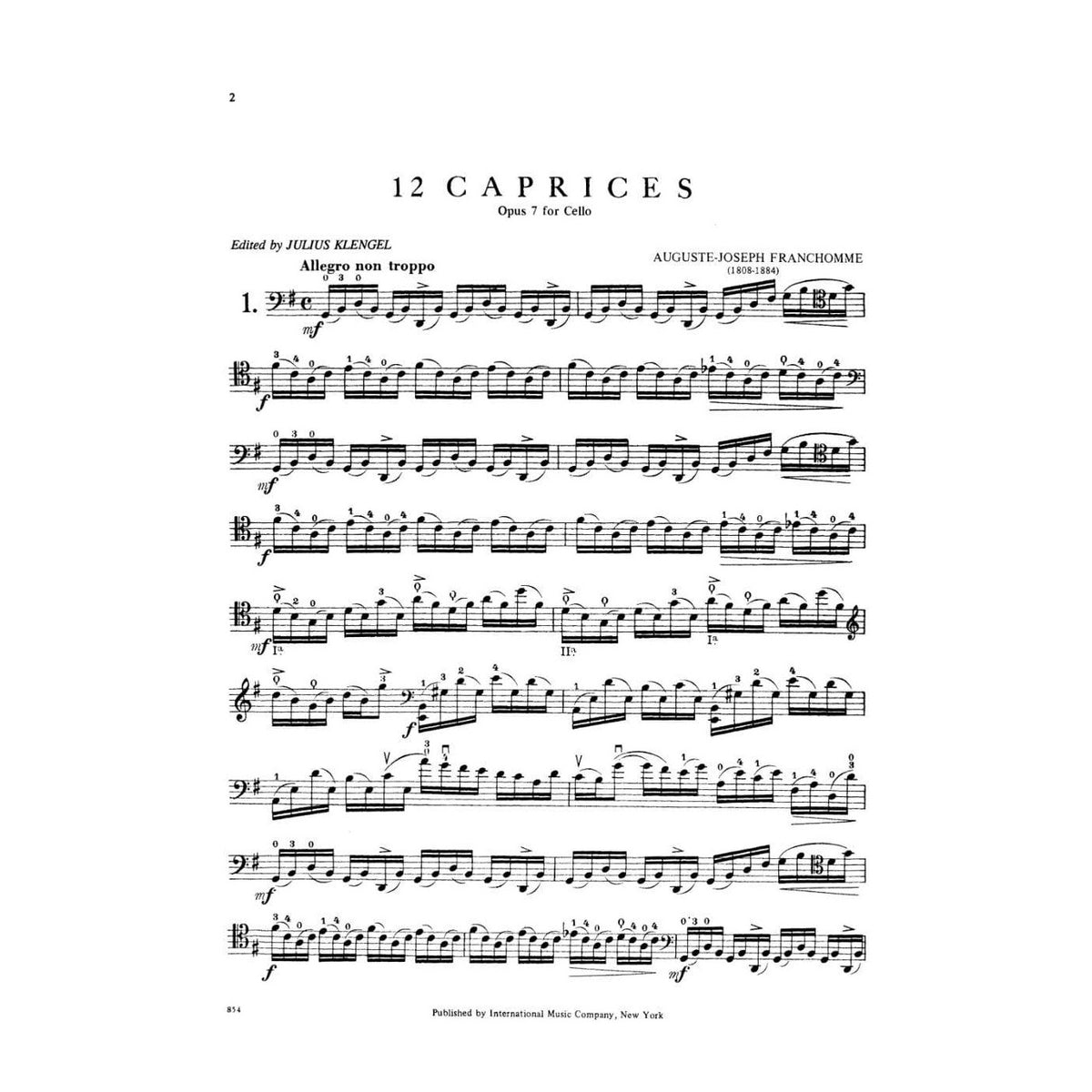 Franchomme, Auguste-Joseph - 12 Caprices, Op 7 - Cello - edited by Julius Klengel - International Edition