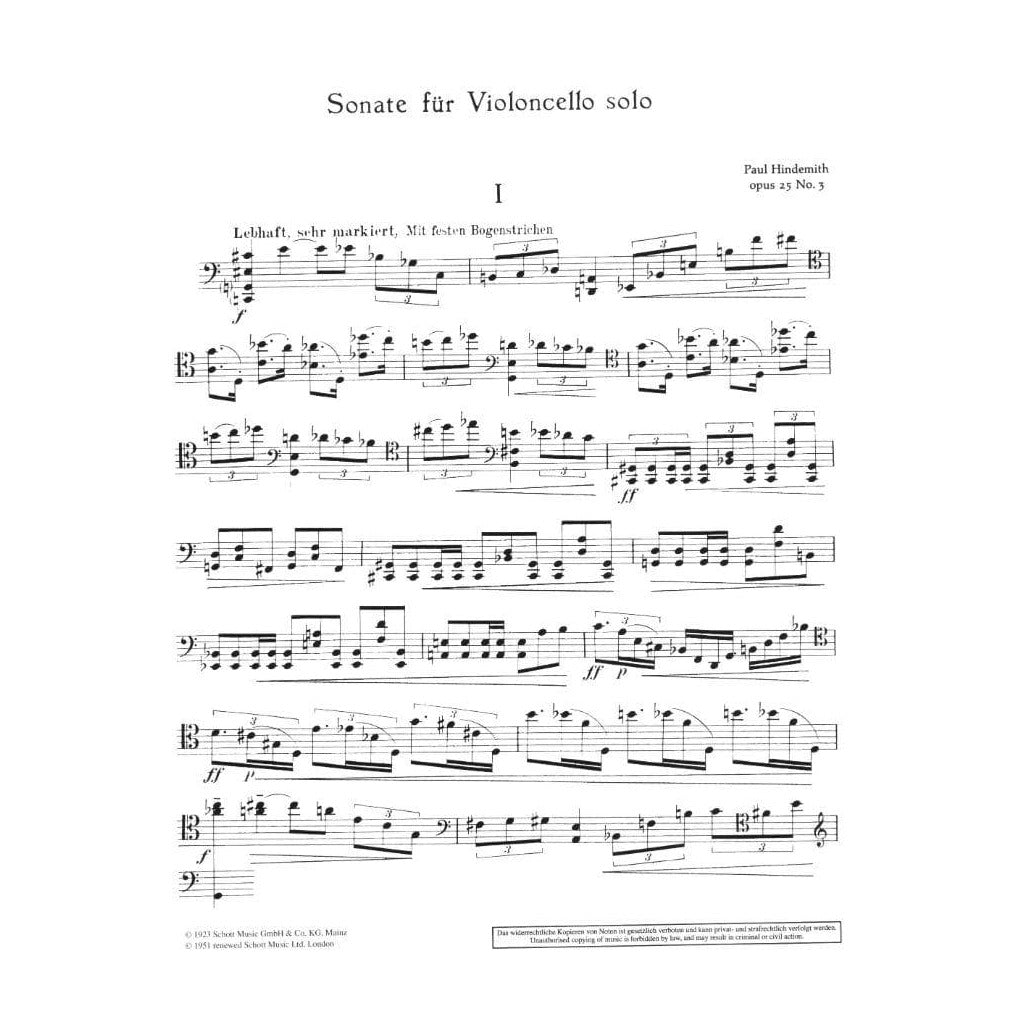 Hindemith, Paul - Sonata, Op 25, No 3 - Cello solo - Schott Edition