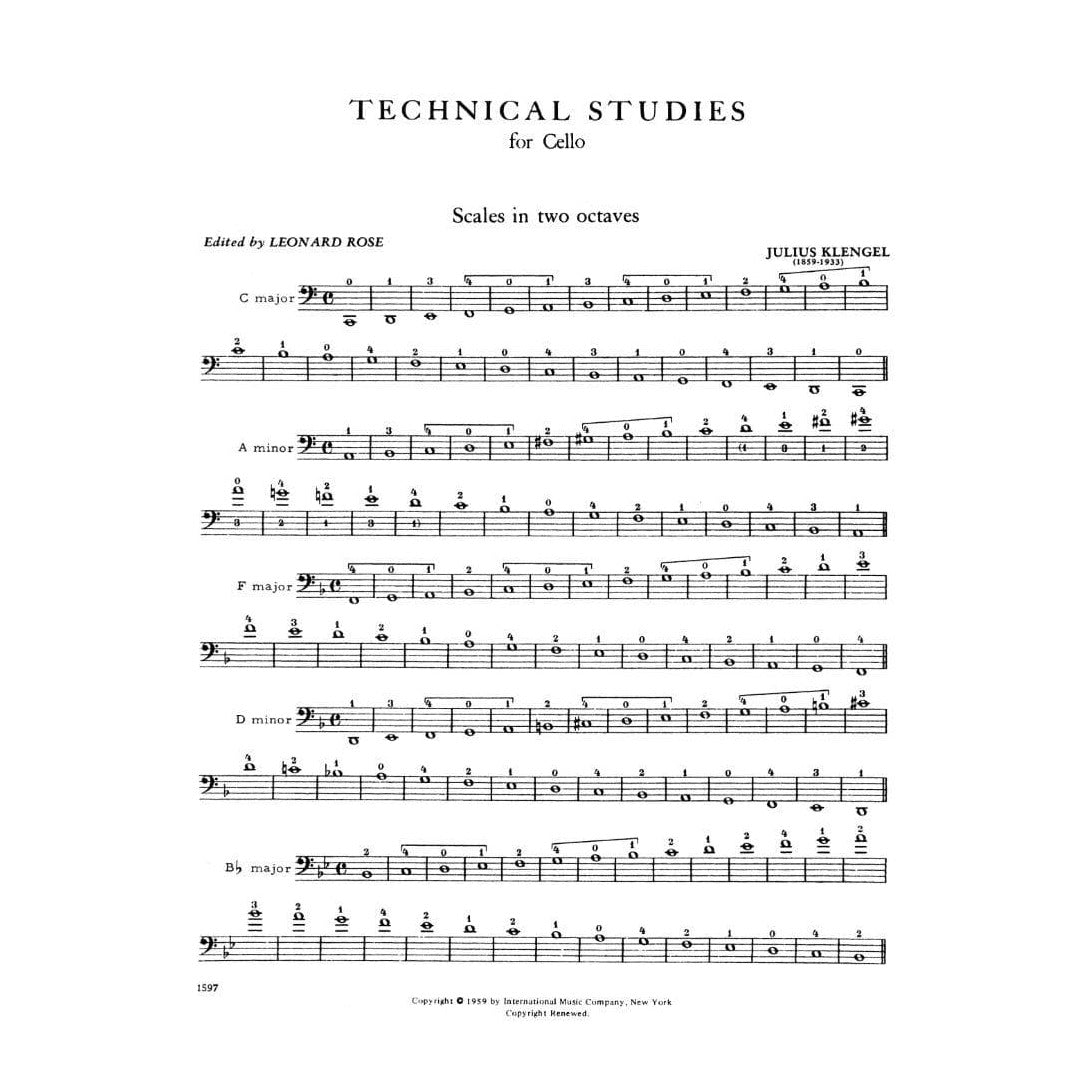 Klengel, Julius - Technical Studies, Volume 1 - Cello solo - edited by Leonard Rose - International Music Co