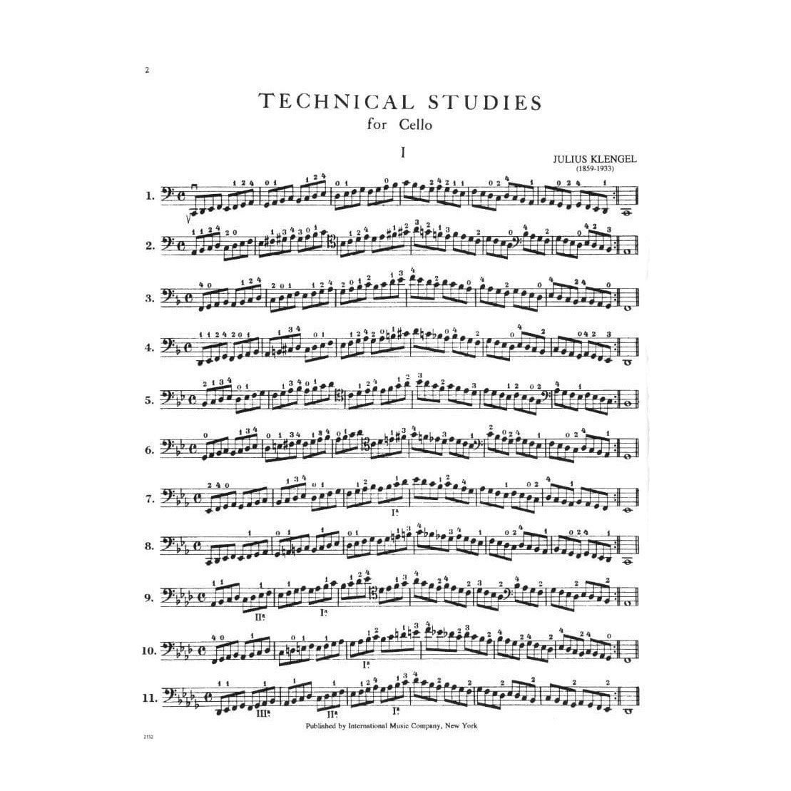 Klengel, Julius - Technical Studies, Volume 2 - Cello solo - edited by Leonard Rose - International Music Co