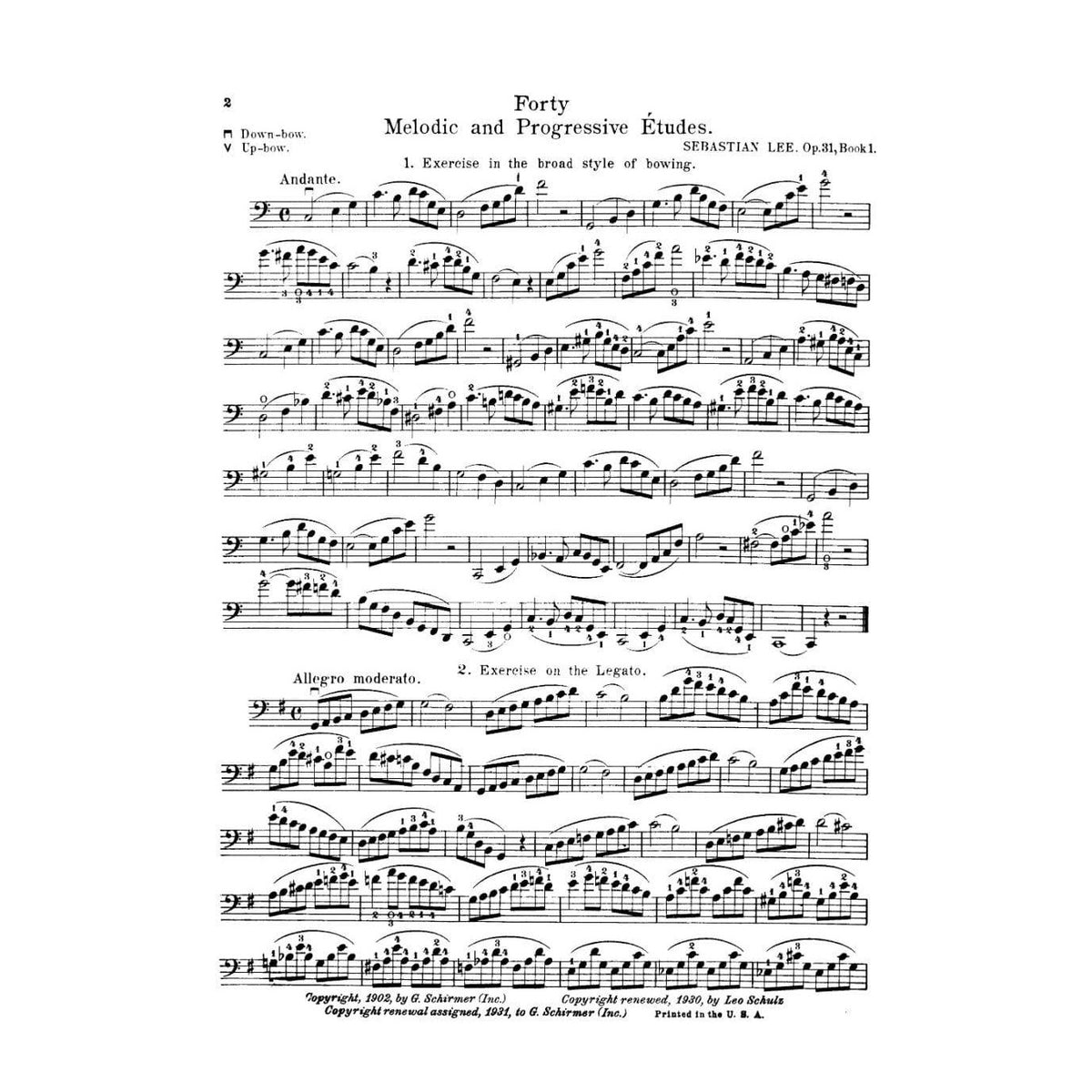 Lee, Sebastian - 40 Melodic and Progressive Etudes, Op 31, Volume 1 (Nos 1-22) - Cello solo - edited by Leo Schulz - G Schirmer Edition