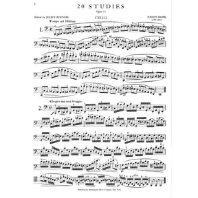 Merk, Joseph - 20 Studies, Op 11 - Cello solo - edited by Julius Klengel - International Music Co