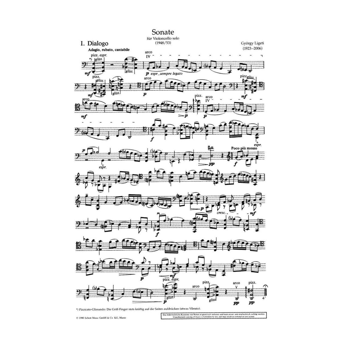 Ligeti, György - Sonata for Solo Cello - Schott Edition