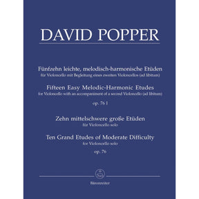 Popper, David - 15 Easy Etudes and 10 Grand Etudes Op 76 For Cello Published by Barenreiter