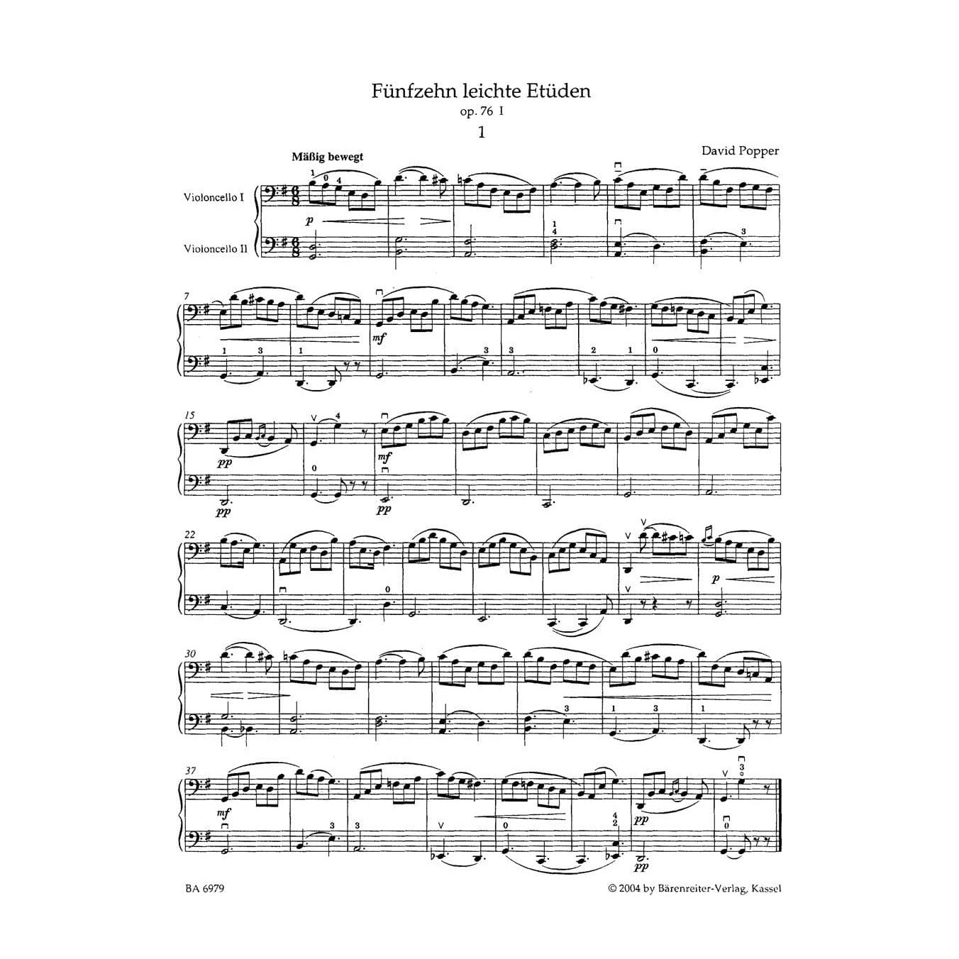 Popper, David - 15 Easy Etudes and 10 Grand Etudes Op 76 For Cello Published by Barenreiter