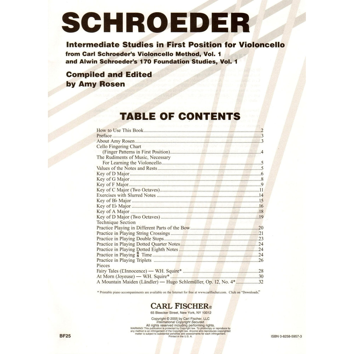 Schroeder/Rosen - Intermediate Studies in 1st Position For Cello Published by Carl Fischer