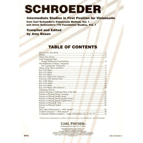 Schroeder/Rosen - Intermediate Studies in 1st Position For Cello Published by Carl Fischer