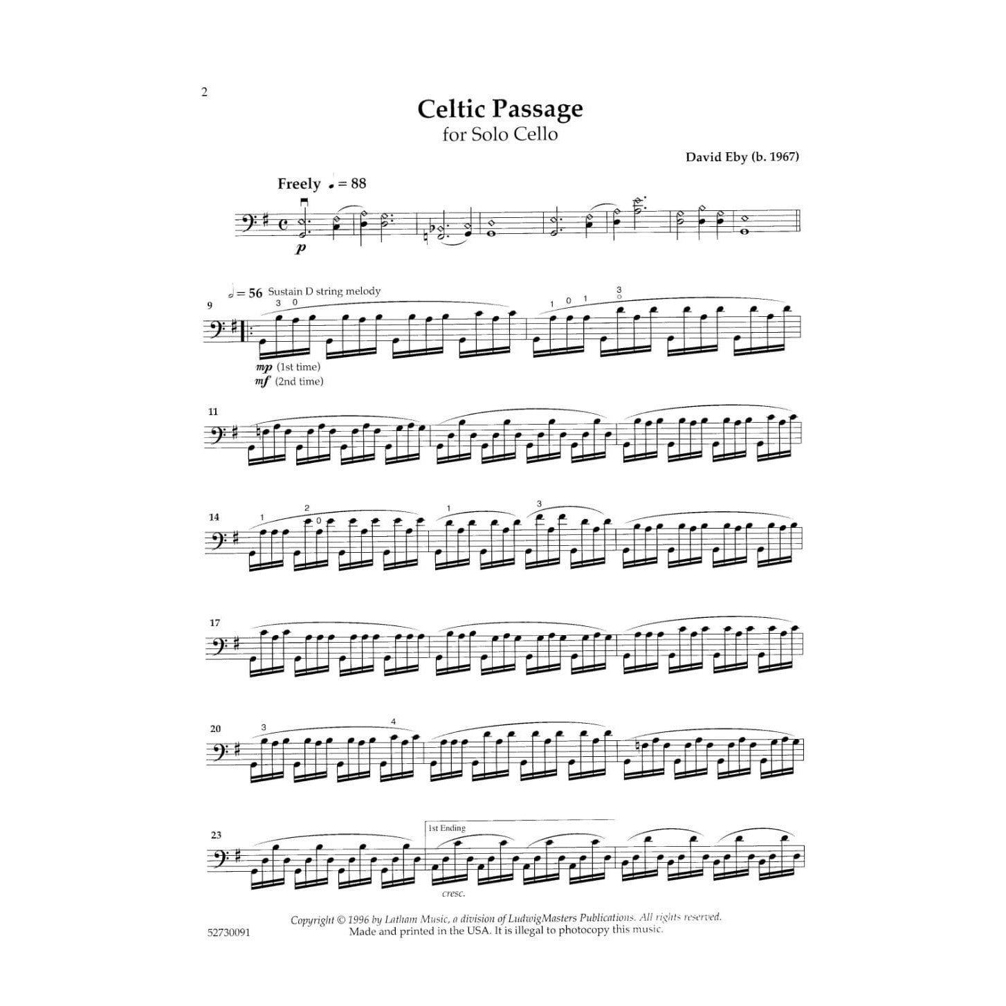 Eby, David - Celtic Passage - Cello solo - Latham Music Edition