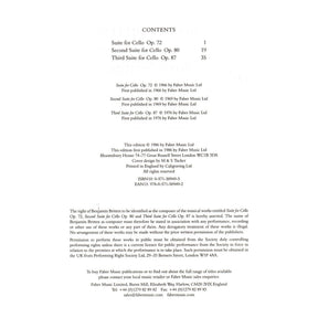 Britten, Benjamin - 3 Suites For Cello Op 72 , 80 , and 87 for Cello - Edited by Rostropovich - Faber Music Publication