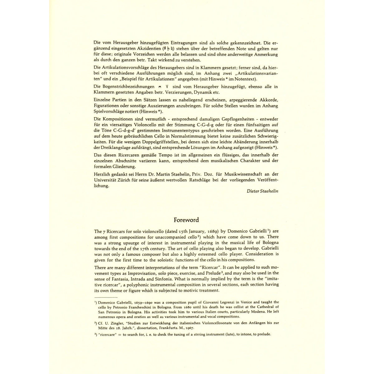 Gabrielli, Domenico - Seven Ricercars - Cello solo - Schott Edition
