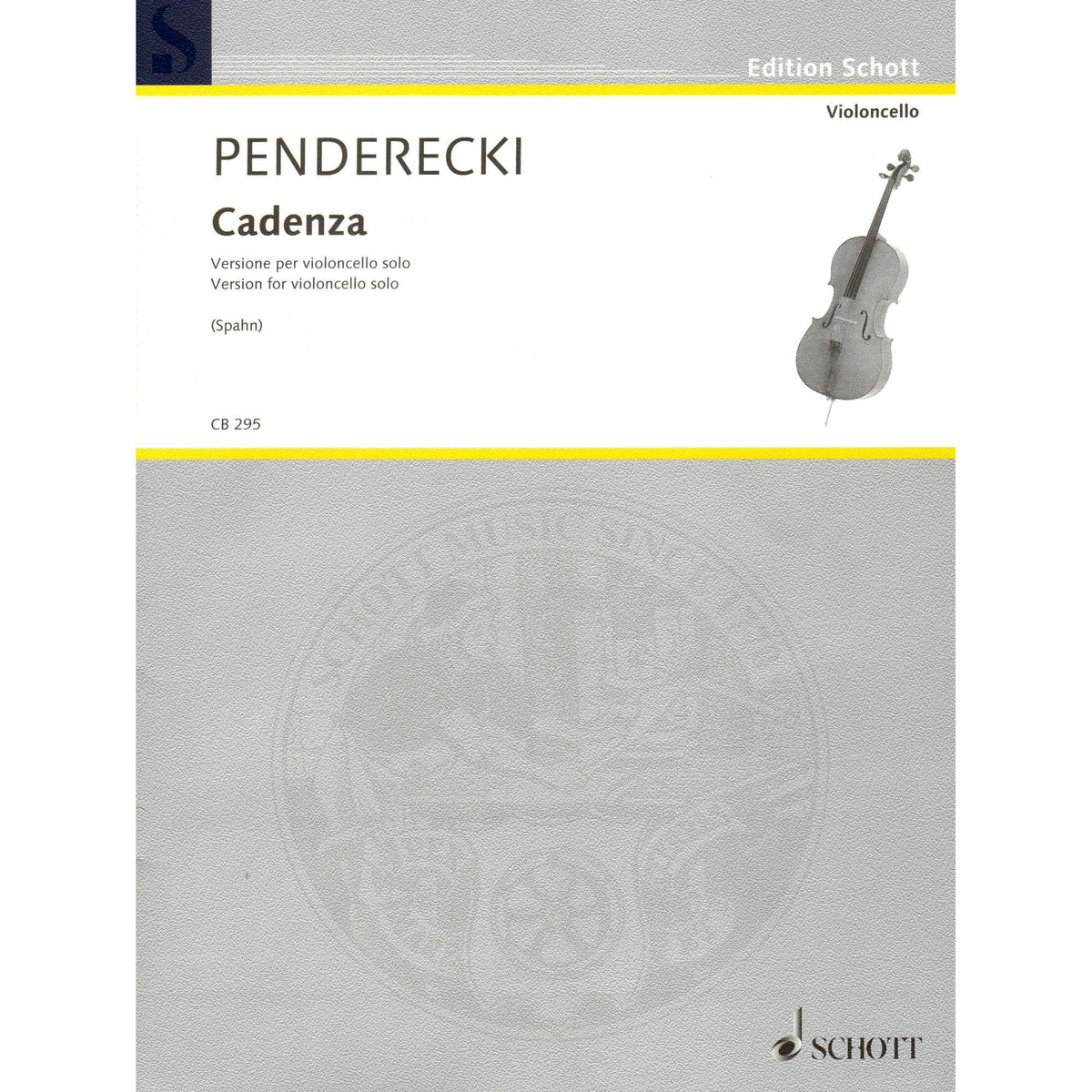 Penderecki, Krzysztof - Cadenza - Solo Cello - arranged by Jakoe Spahn - Schott Music