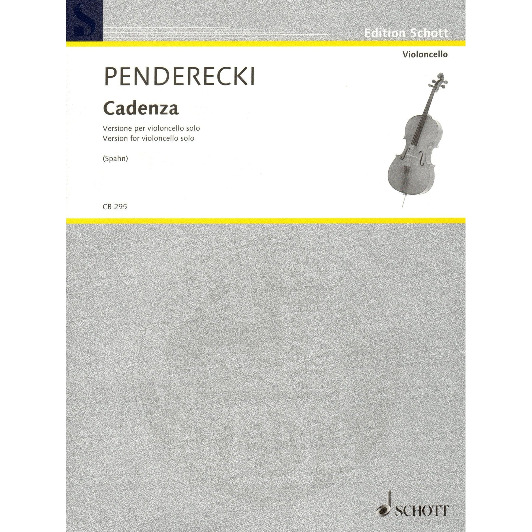 Penderecki, Krzysztof - Cadenza - Solo Cello - arranged by Jakoe Spahn - Schott Music