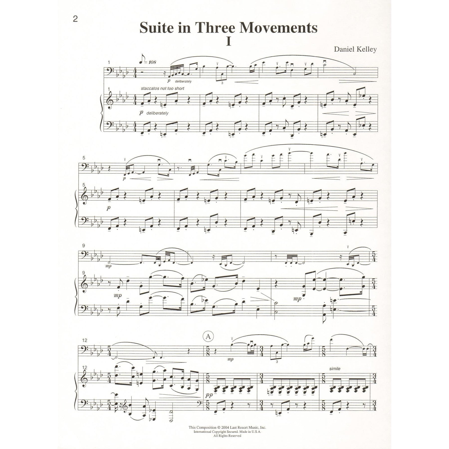 Kelley, Daniel - Two Concert Works - Cello and Piano - Last Resort Music
