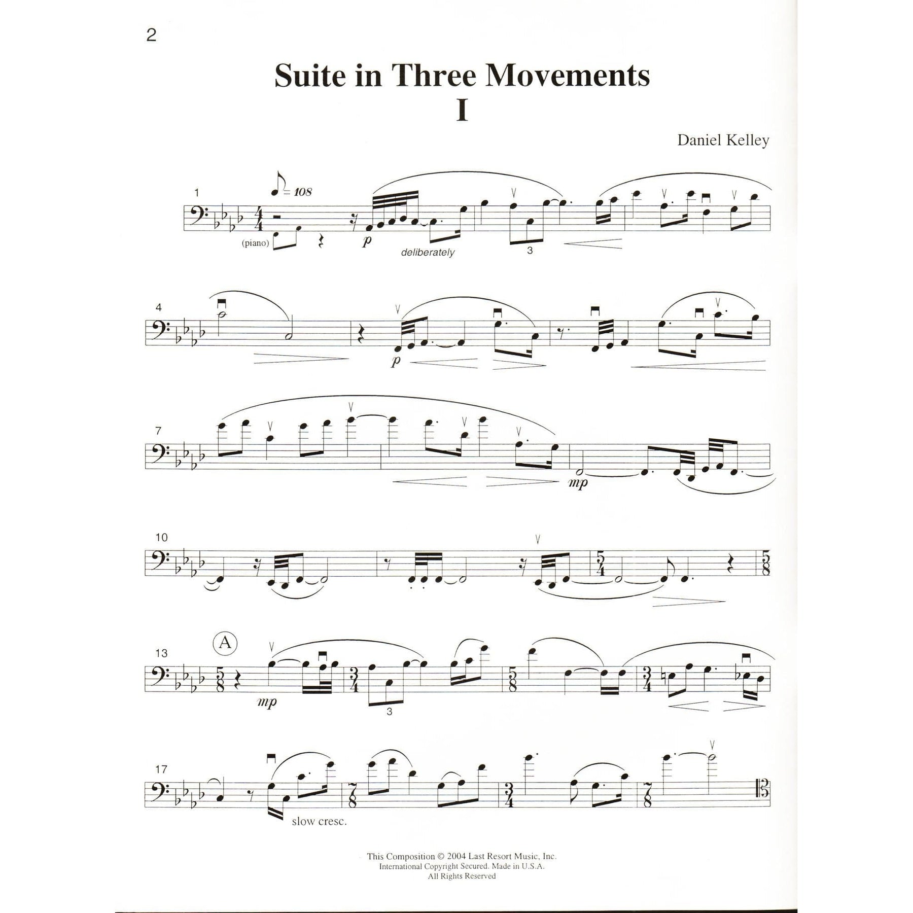 Kelley, Daniel - Two Concert Works - Cello and Piano - Last Resort Music