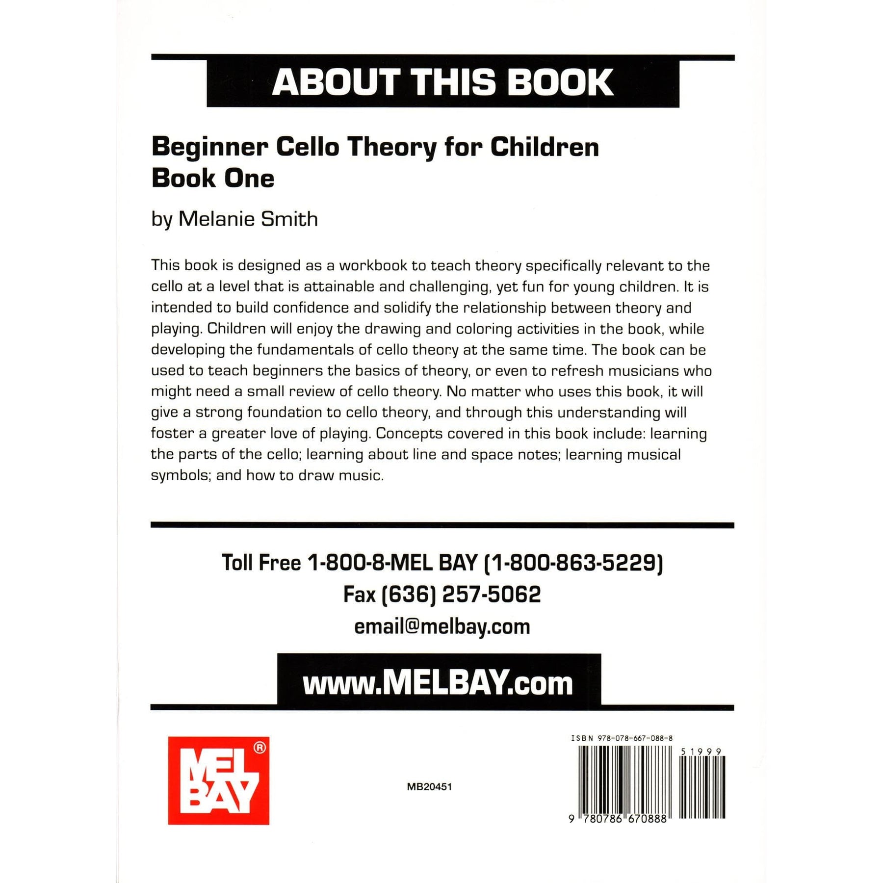 Beginner Cello Theory for Children - Book 1 by Melanie Smith - Mel Bay Publication