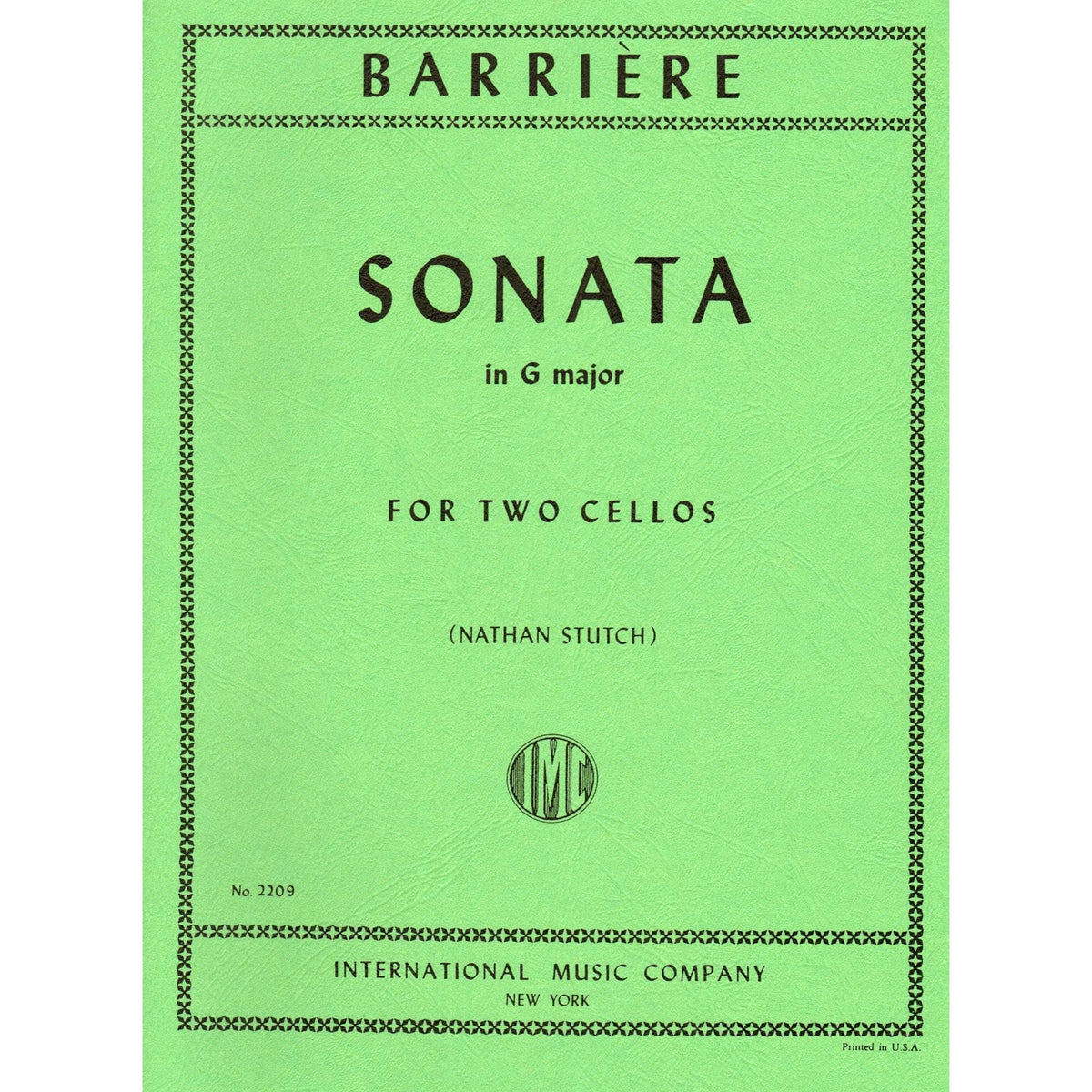 Barriere, J - Sonata In G Major for Two Cellos - Arranged by Stutch - International Edition