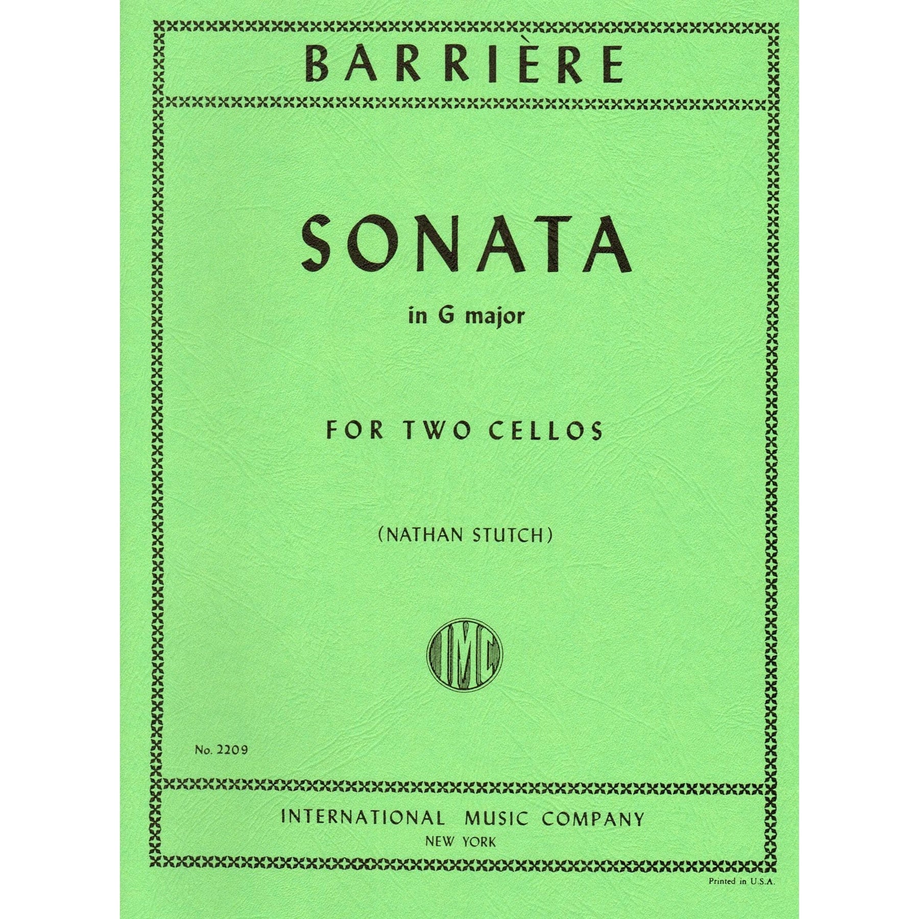 Barriere, J - Sonata In G Major for Two Cellos - Arranged by Stutch - International Edition