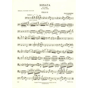 Barriere, J - Sonata In G Major for Two Cellos - Arranged by Stutch - International Edition