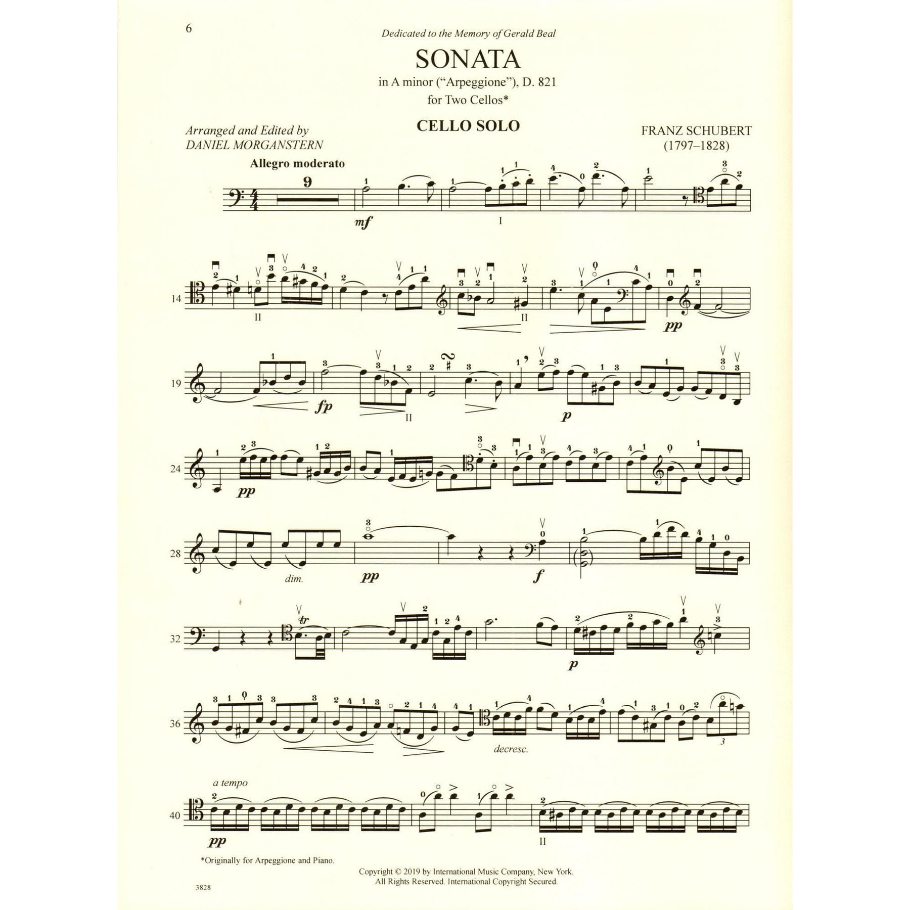 Schubert, Franz - Sonata in A minor - for Cello - with Optional 2nd Cello, Commentary and Preparatory Exercises by Daniel Morganstern - International