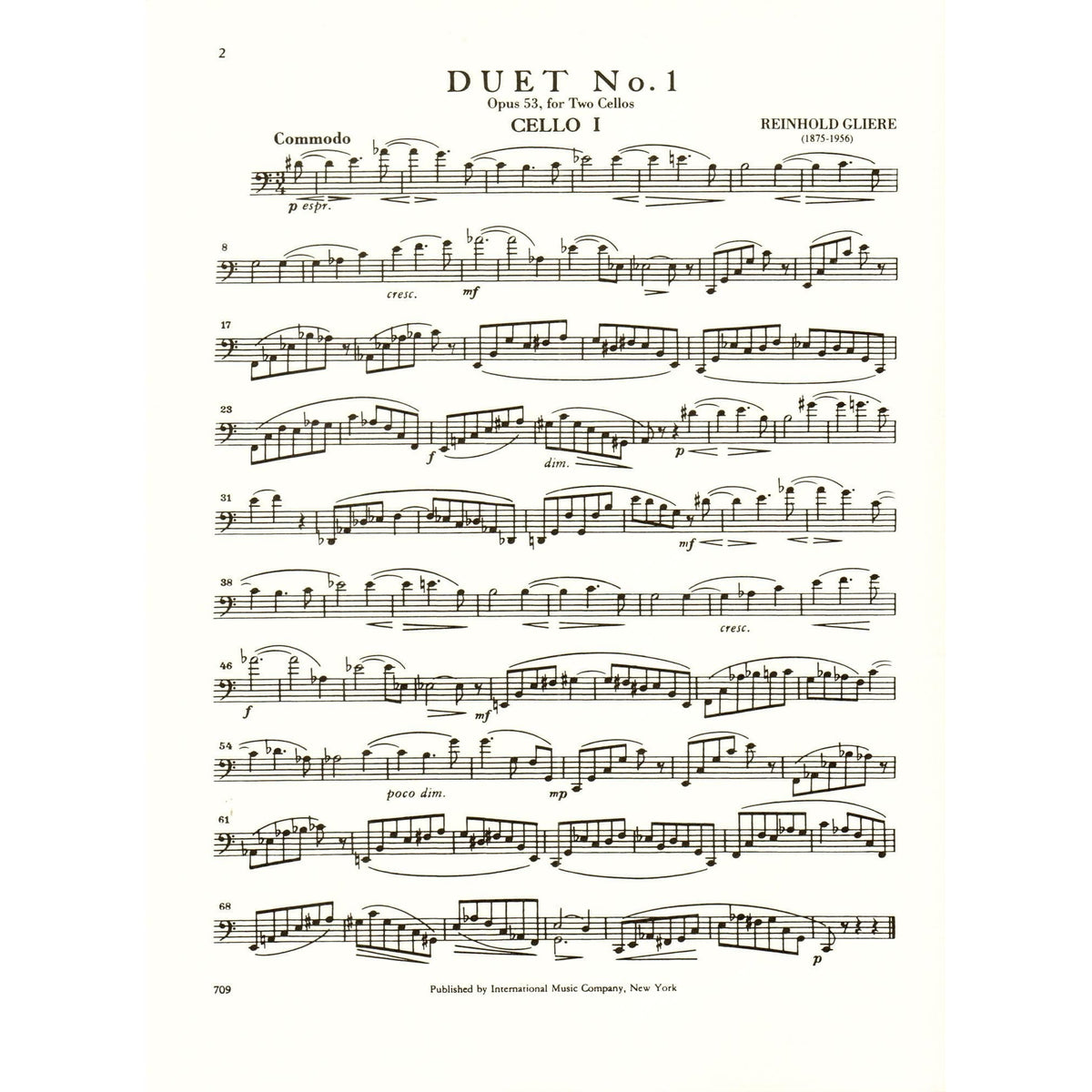 Glière, Reinhold - Ten Duets, Op 53, Volume 1 - Two Cellos - International Edition