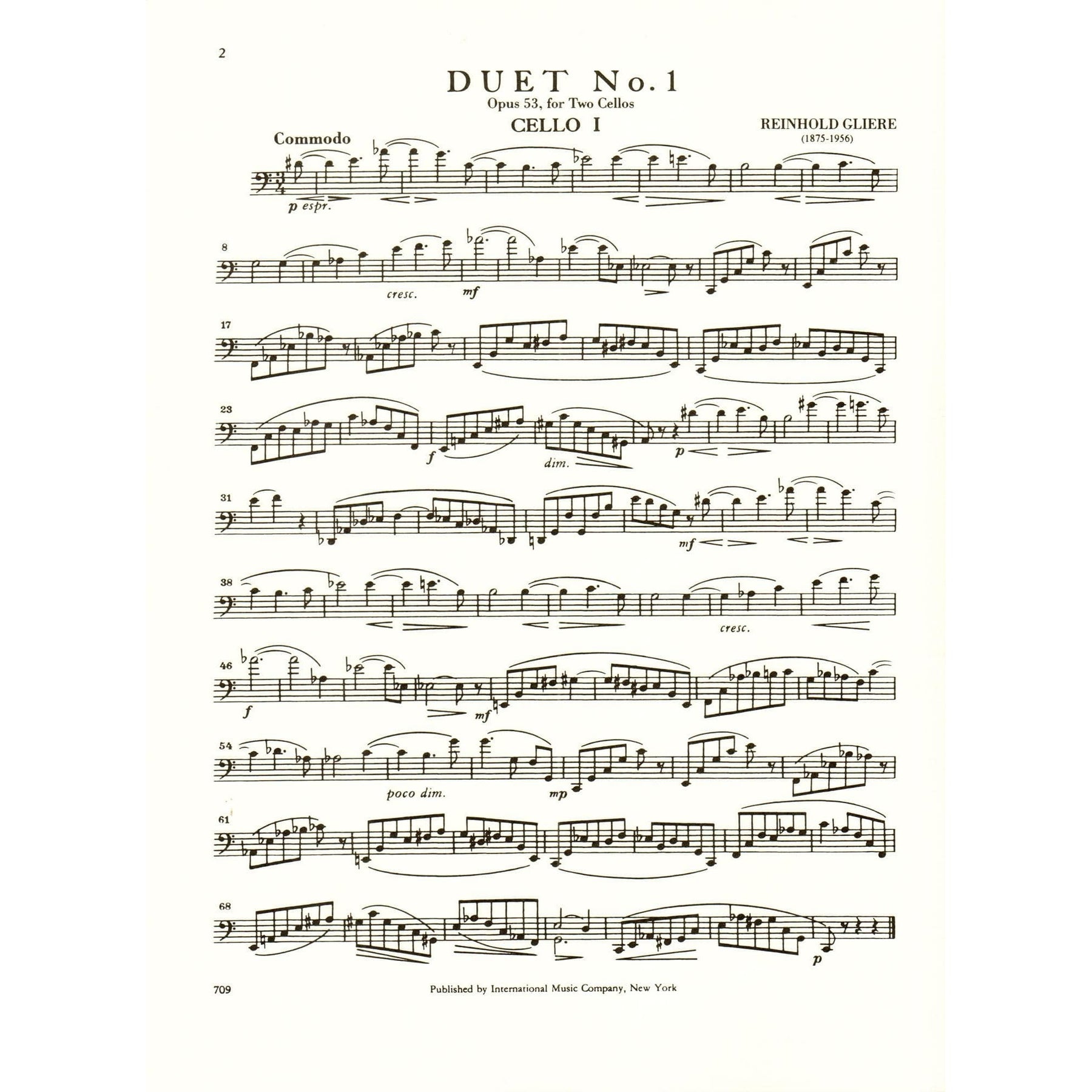 Glière, Reinhold - Ten Duets, Op 53, Volume 1 - Two Cellos - International Edition