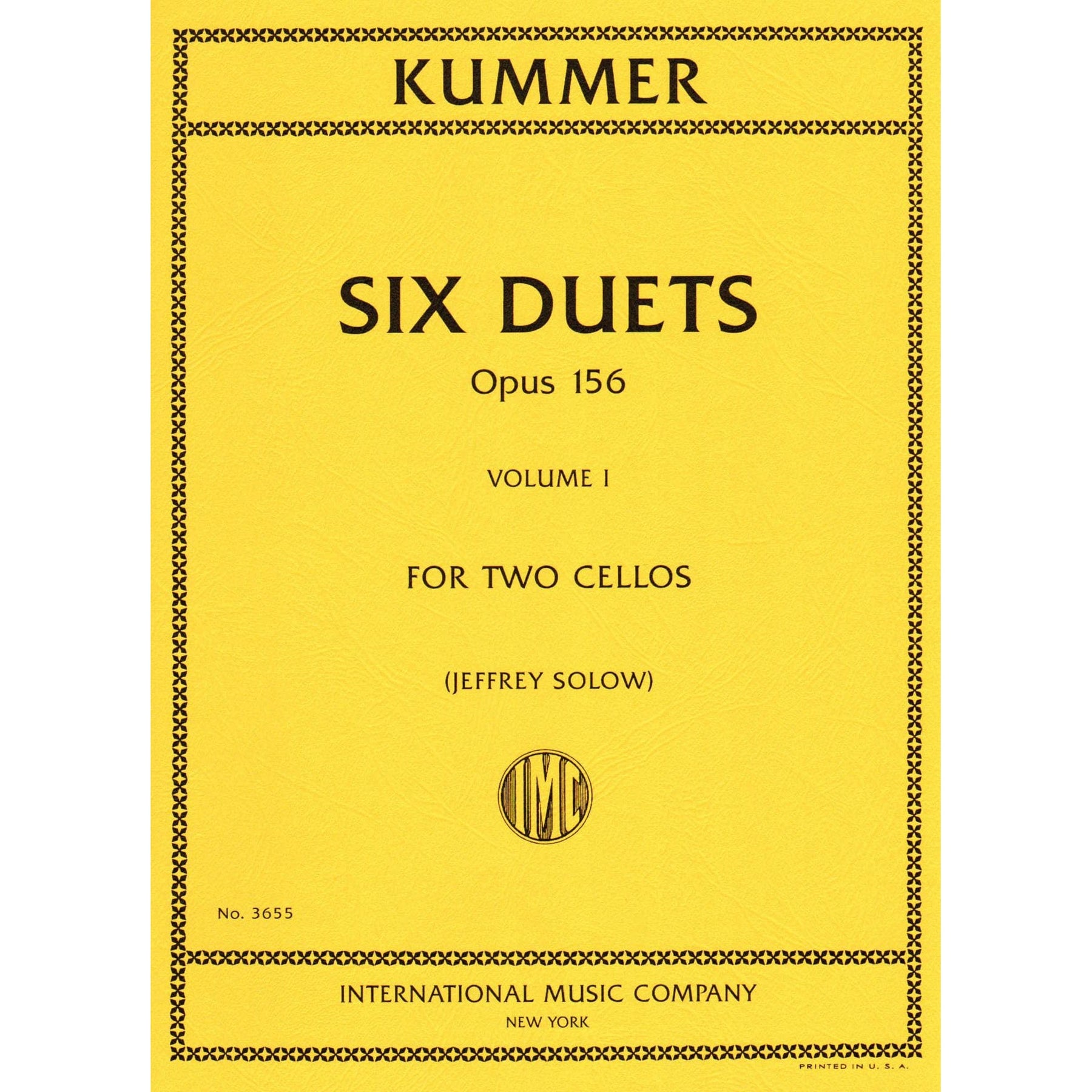 Kummer, FA - Six Duets, Op 156, Volume 1 - Two Cellos - edited by Jeffrey Solow - International Music Co