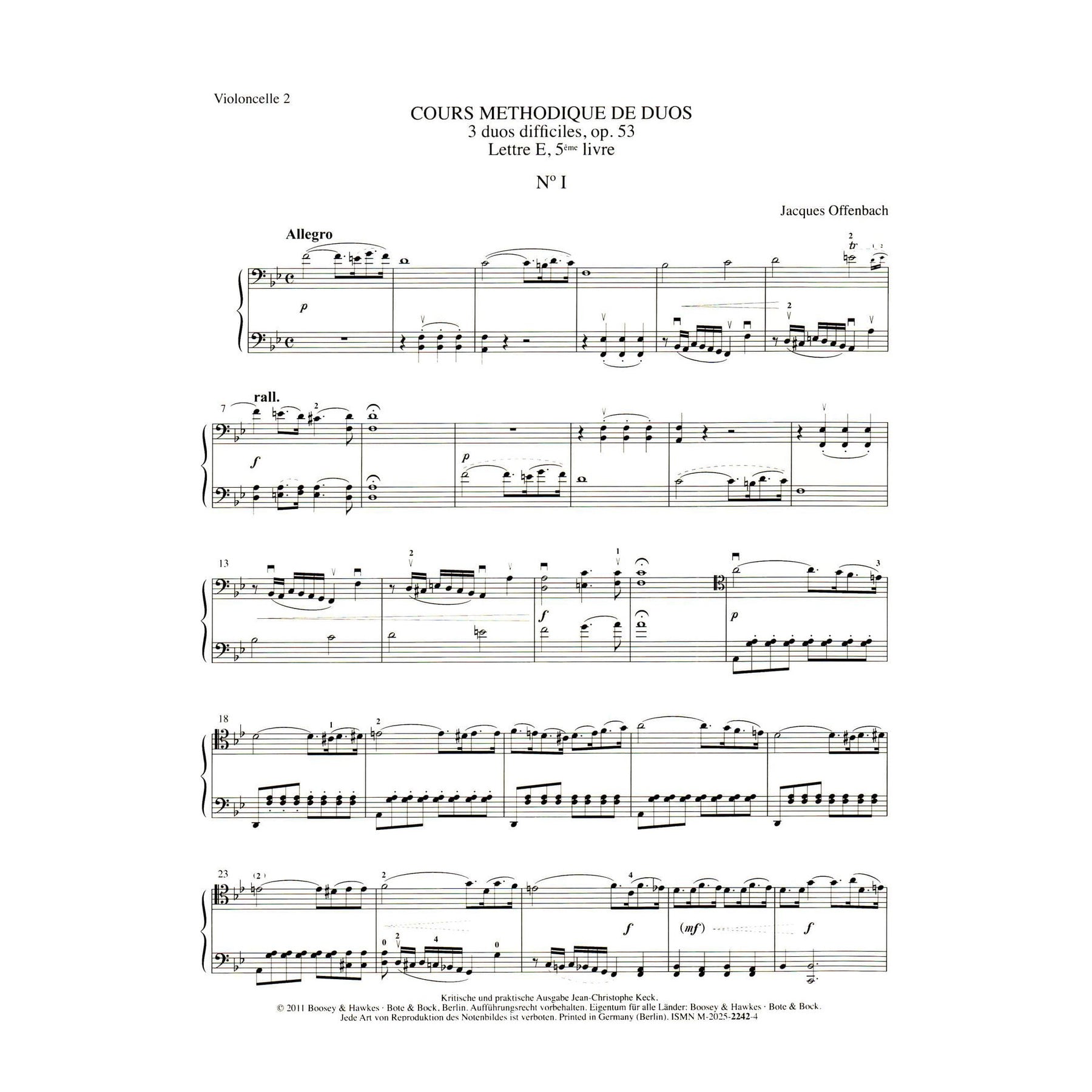 Offenbach, Jacques - Cours methodique de duos pour deux violoncelles, Vol. 5 - for Two Cellos, or Cello and CD - Edition Keck - Boosey & Hawkes
