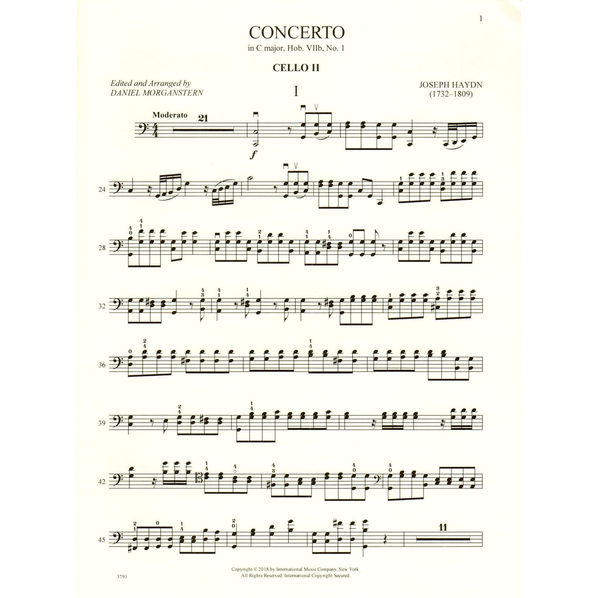Haydn, Joseph - Concerto in C major - for Cello - with Optional 2nd Cello, Commentary and Preparatory Exercises by Daniel Morganstern - International