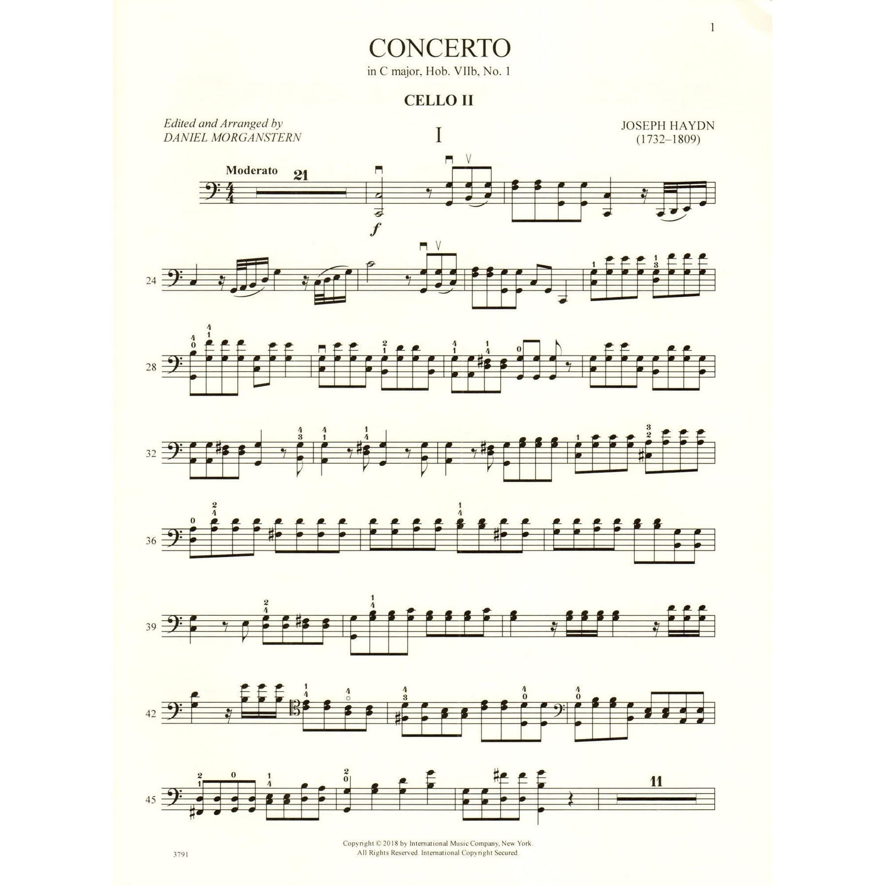 Haydn, Joseph - Concerto in C major - for Cello - with Optional 2nd Cello, Commentary and Preparatory Exercises by Daniel Morganstern - International