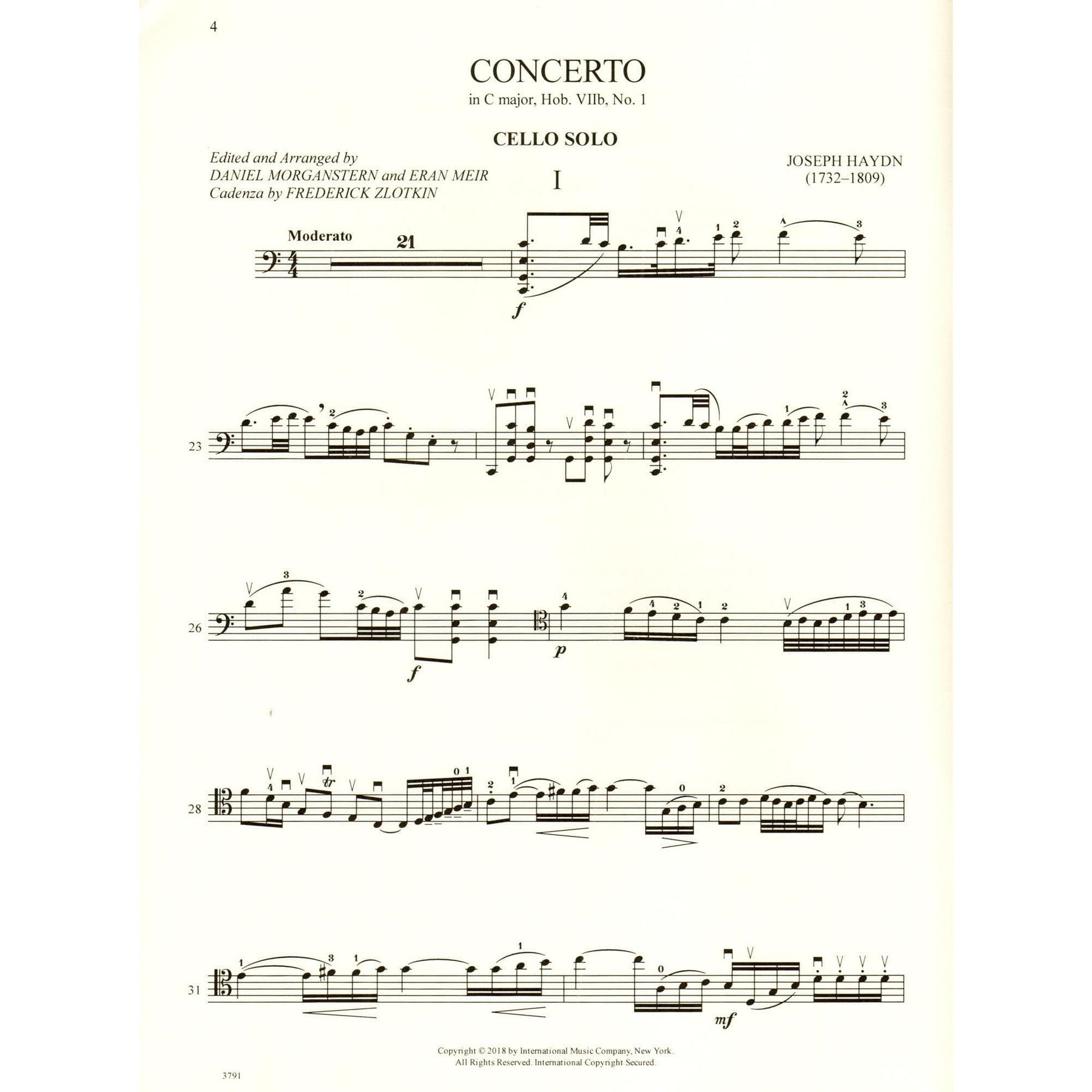 Haydn, Joseph - Concerto in C major - for Cello - with Optional 2nd Cello, Commentary and Preparatory Exercises by Daniel Morganstern - International