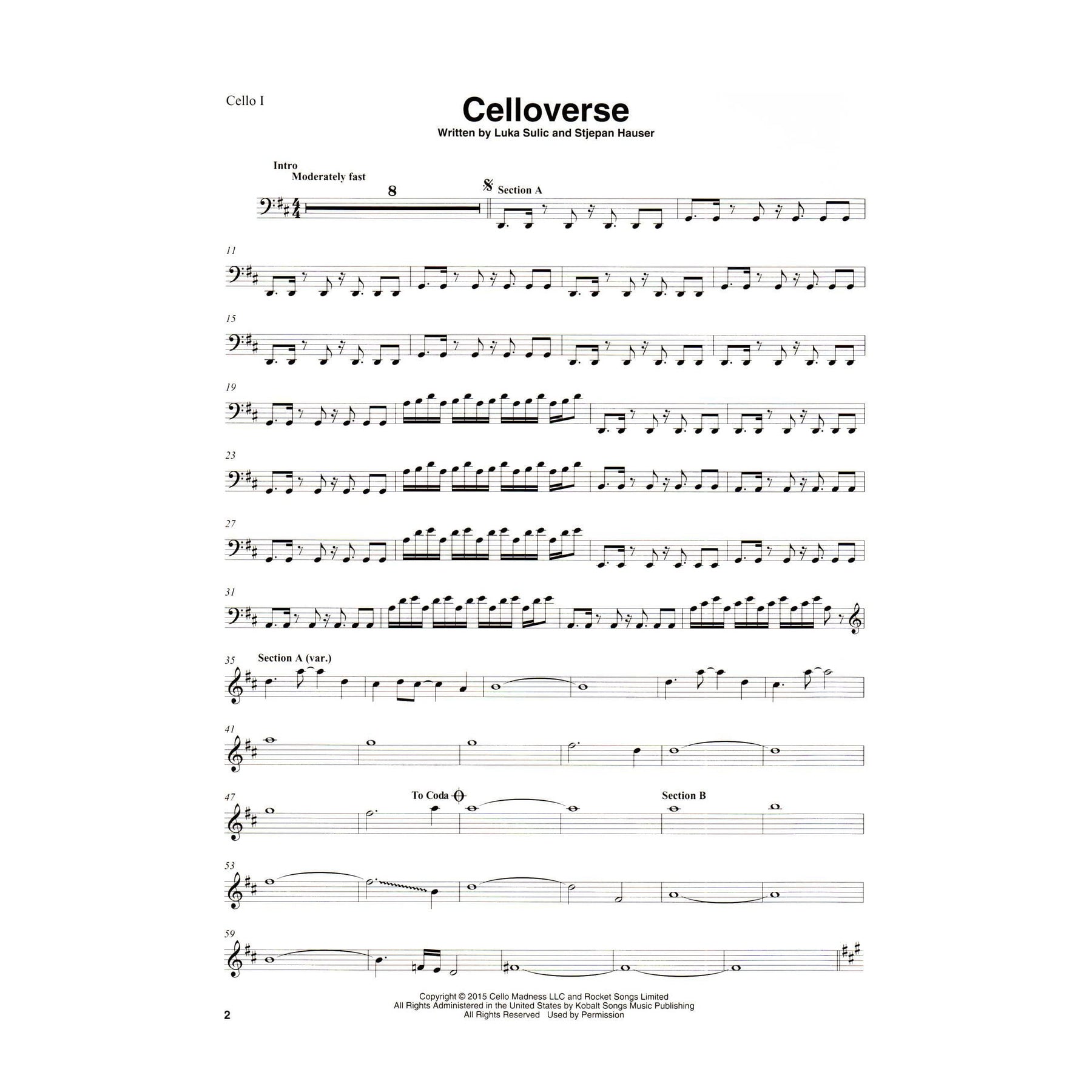 2 Cellos - Sheet Music Collection - from Celloverse, In2ition, and Score - for Cello Duet - Hal Leonard Publications
