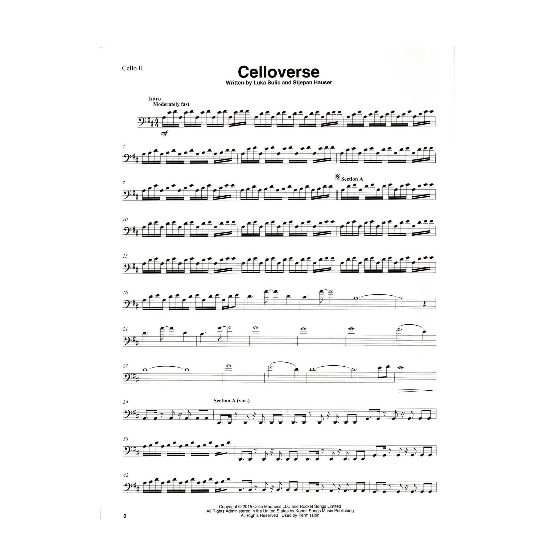 2 Cellos - Sheet Music Collection - from Celloverse, In2ition, and Score - for Cello Duet - Hal Leonard Publications