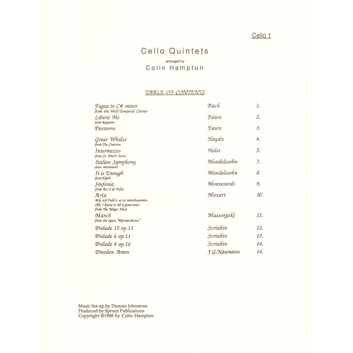 Hampton, Colin - Cello Quintets - Five Cellos - Spruce Publications