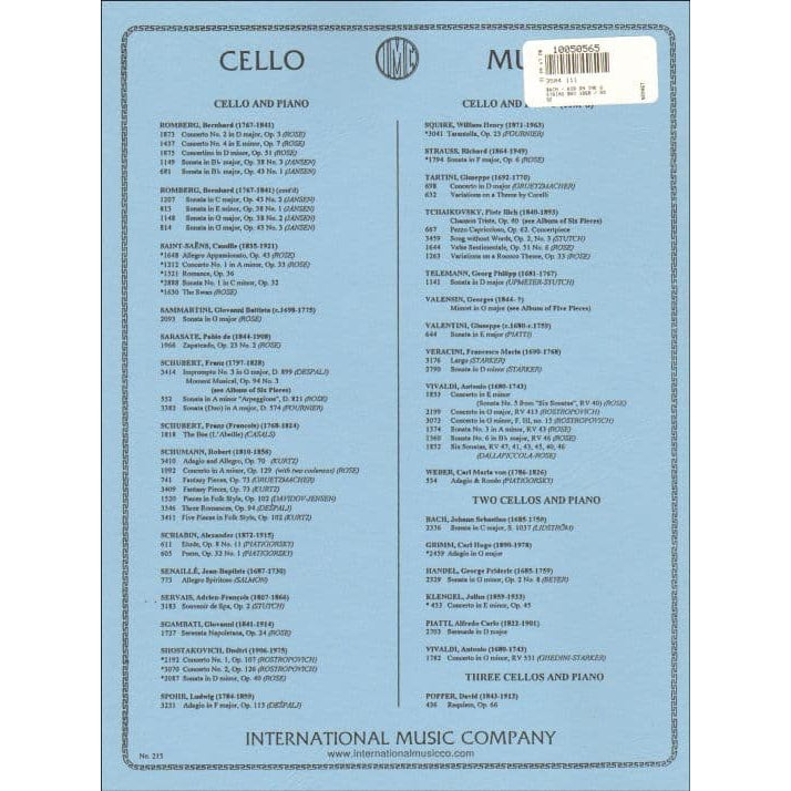 Bach, JS - Air from the Suite No 3 in D Major, S1068 for Cello and Piano - Arranged by Rose - International Edition