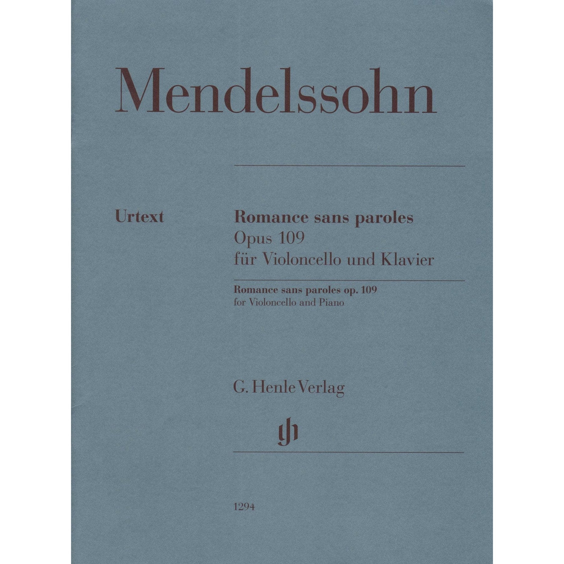 Mendelssohn, Felix - Romance Sans Paroles, Op 109 - for Cello and Piano - G. Henle Verlag URTEXT