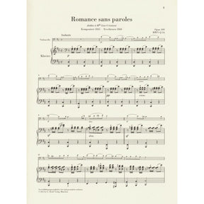 Mendelssohn, Felix - Romance Sans Paroles, Op 109 - for Cello and Piano - G. Henle Verlag URTEXT