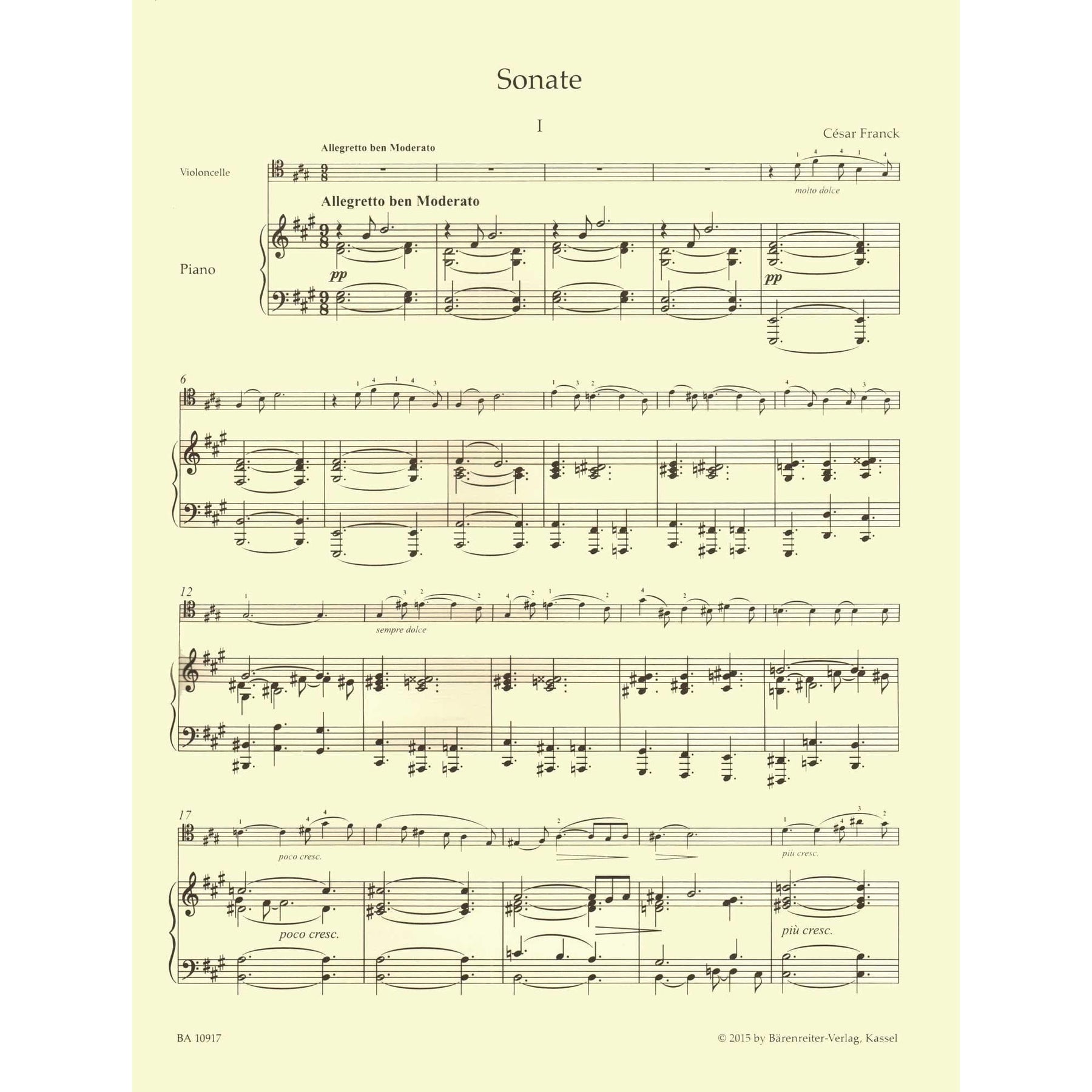 Franck, Cesar - Sonata and Melancolie - for Cello and Piano - edited by Woodfull-Harris - Barenreiter URTEXT