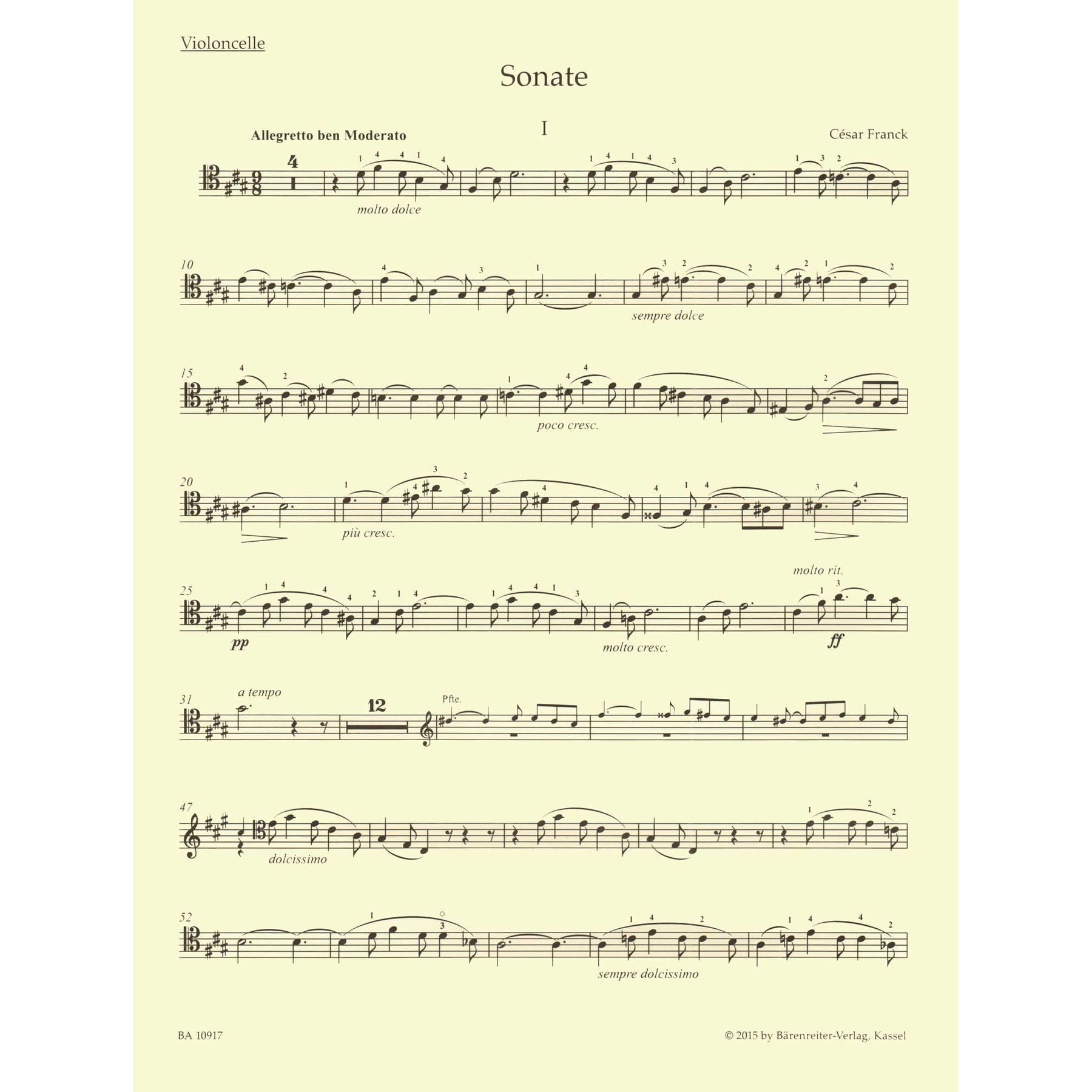 Franck, Cesar - Sonata and Melancolie - for Cello and Piano - edited by Woodfull-Harris - Barenreiter URTEXT