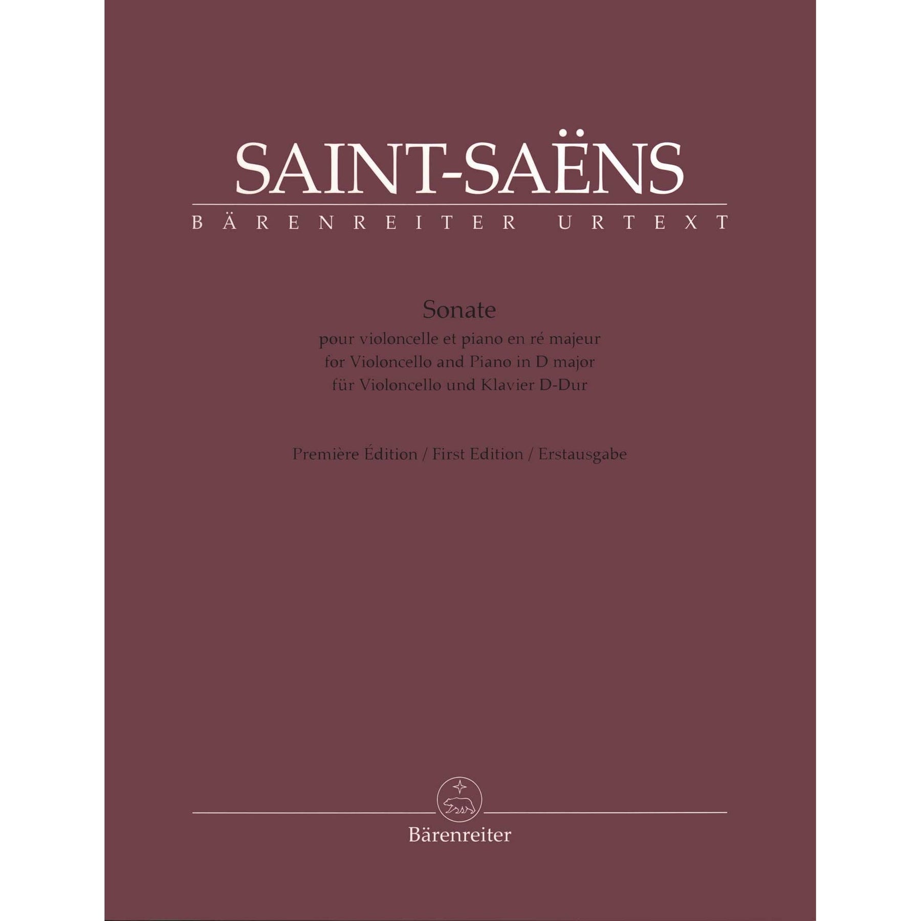 Saint-Saens, Camille - Sonata in D major - for Cello and Piano - edited by Denis Hurlin - Barenreiter URTEXT
