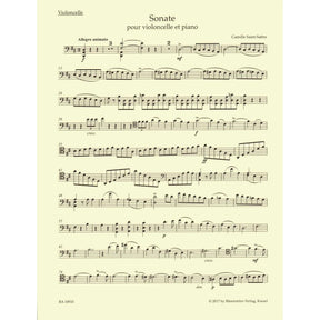 Saint-Saens, Camille - Sonata in D major - for Cello and Piano - edited by Denis Hurlin - Barenreiter URTEXT