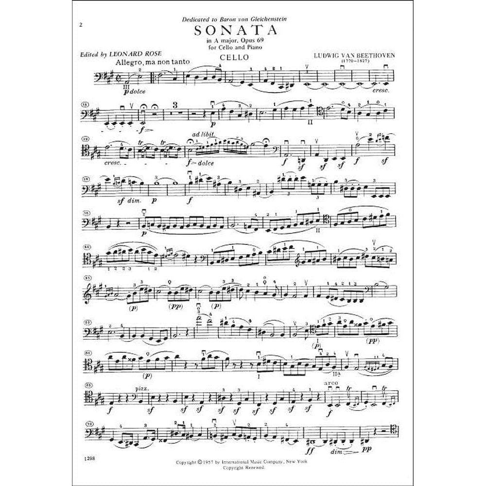 Beethoven, Ludwig - Sonata No 3 in A Major Op 69 for Cello and Piano - Arranged by Rose - International Edition