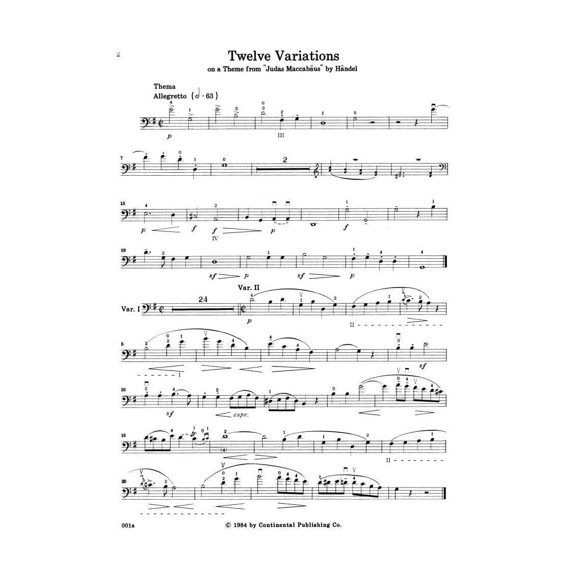Beethoven, Ludwig - Variations Op 66 WoO 45 , 46 for Cello and Piano - Arranged by Casals and Foley - Continental Edition