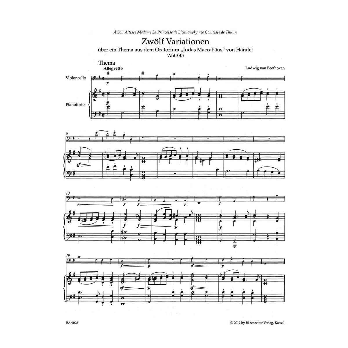 Beethoven, Ludwig van - Variations WoO 45, Op 66, WoO 46 - for Cello and Piano - edited by Jonathan Del Mar - Bärenreiter