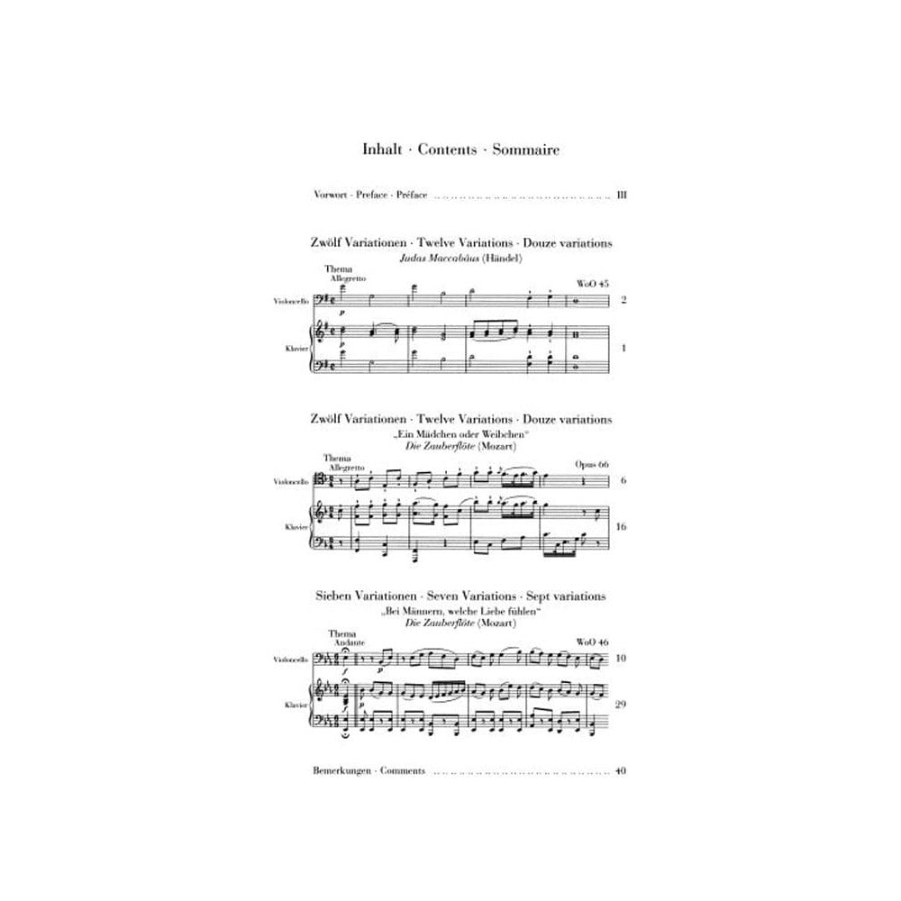 Beethoven, Ludwig Von - Variations for Piano and Cello, Op 66, WoO 45, 46 - Revised Henle Verlag URTEXT edition