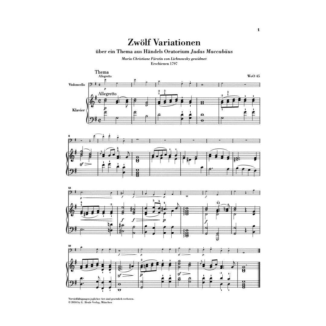 Beethoven, Ludwig Von - Variations for Piano and Cello, Op 66, WoO 45, 46 - Revised Henle Verlag URTEXT edition
