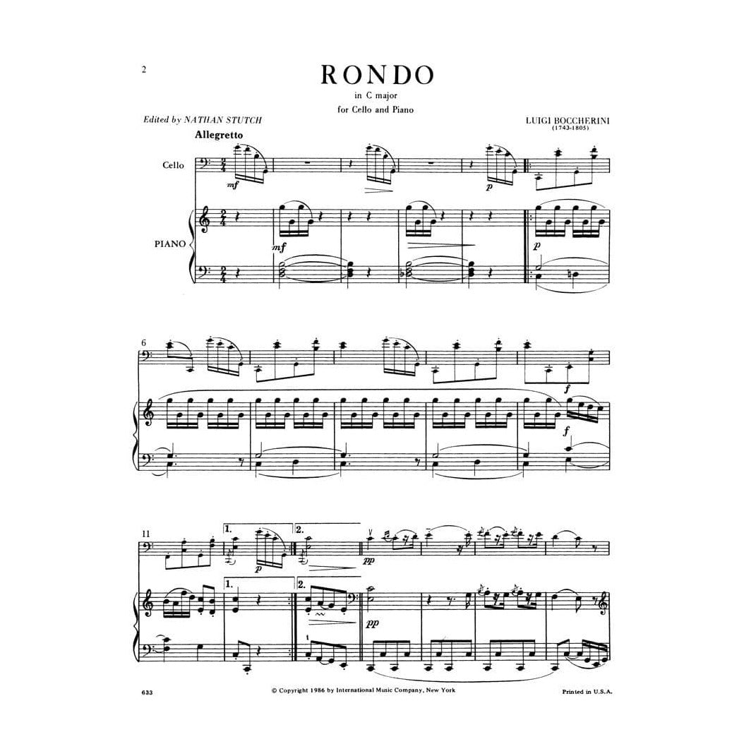 Boccherini, Luigi - Rondo (from Quintet in C Major, G 310) for Cello and Piano - Arranged by Stutch - International Edition